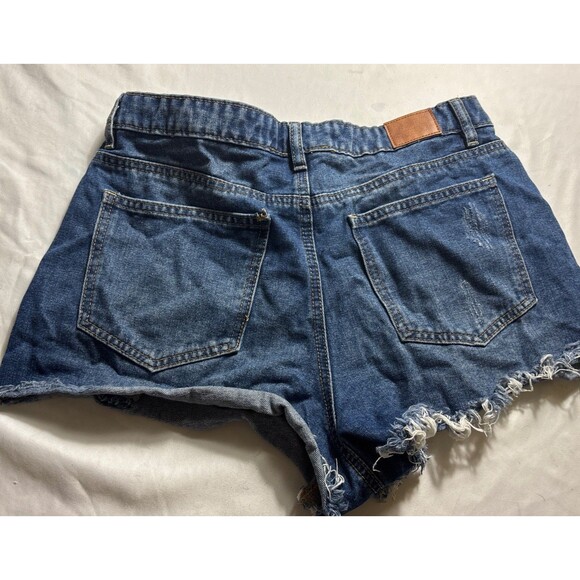 PROJECT REBEL DENIM Raw Hem Checkered Medium Wash High Rise Cut Off Shorts BL - Picture 9 of 15